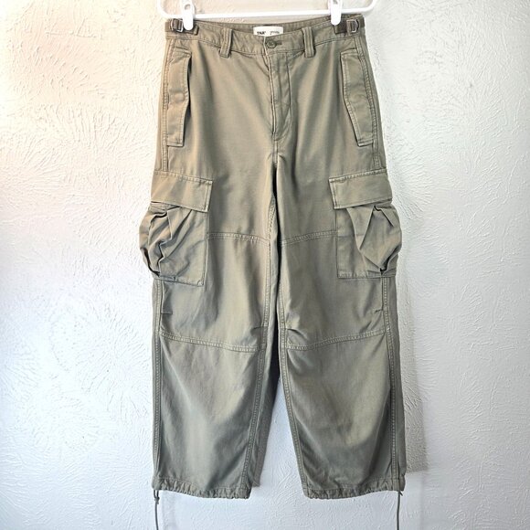 Aritzia TNA Cargo Pants Women Green Cotton Utility Baggy Relaxed Wide Leg Skater - Picture 1 of 12